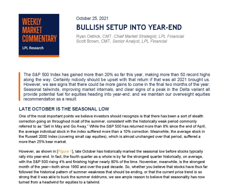 Bullish Setup Into Year-End | Weekly Market Commentary | October 25, 2021