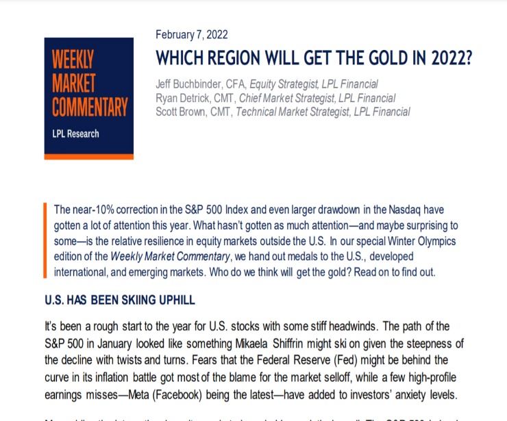 Which Region Will Get the Gold in 2022? Weekly Market Commentary