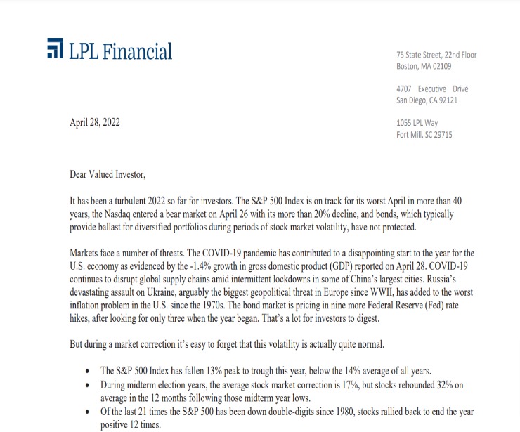 Client Letter | An Attractive Entry Point | April 28, 2022