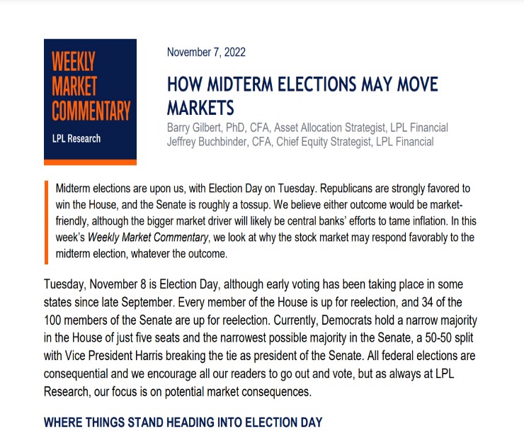 How Midterm Elections May Move Markets | Weekly Market Commentary | November 7, 2022